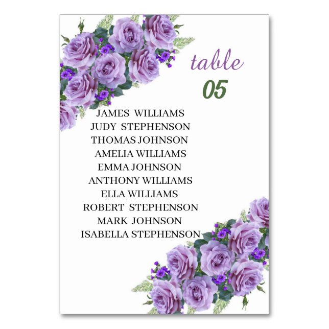Numéro De Table Élégant Fleur violet Mariage personnalisé (Par défaut)