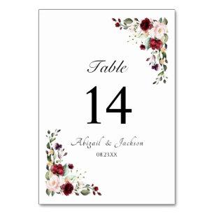 Numéro De Table Elégant Floral Bourgogne Réception Mariage Siège