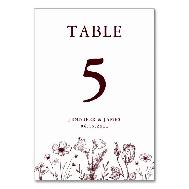 Numéro De Table Elegant Floral Burgundy Wedding  (Par défaut)