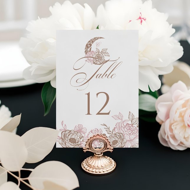 Numéro De Table Élégant floral céleste étoile de lune Quinceanera (Elegant Floral Celestial Moon Star Quinceanera Table Number (Front))