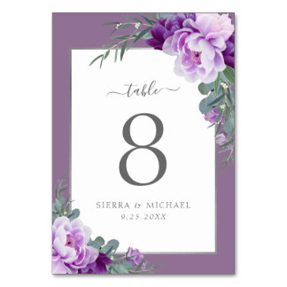 Numéro De Table Élégant Floral moderne violet et Mariage argenté