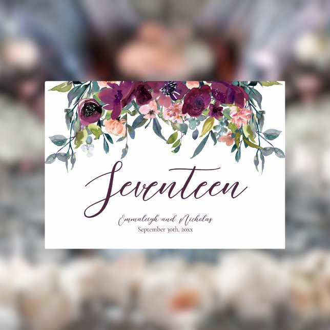Numéro De Table Élégant floral | Purple Mariage Garland (Créateur téléchargé)