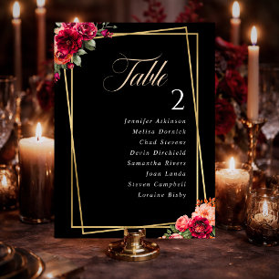 Numéro de table élégant floral rouge noir lunatiqu