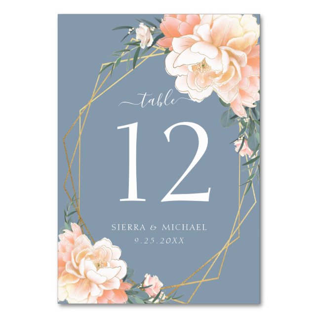 Numéro De Table Élégant flou broche bleu Dusty Mariage or (Par défaut)