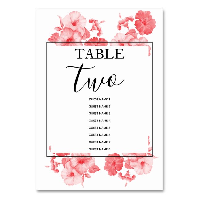 Numéro De Table Elégant Hibiscus Aquarelle Mariage Nom d'invité (Par défaut)