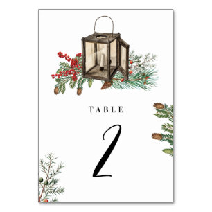 Numéro De Table Élégant hiver Pins rustique Mariage de lanterne