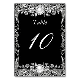 Numéro de table Elegant Leopard Black Silver Pearl