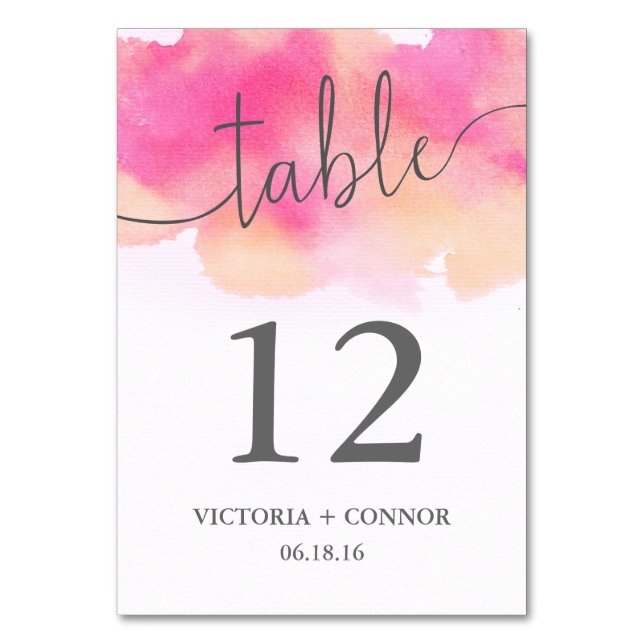 Numéro De Table Elégant Mariage Aquarelle rose Peach (Dos)
