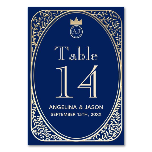 Numéro De Table Elégant Mariage bleu et or de la marine (Par défaut)