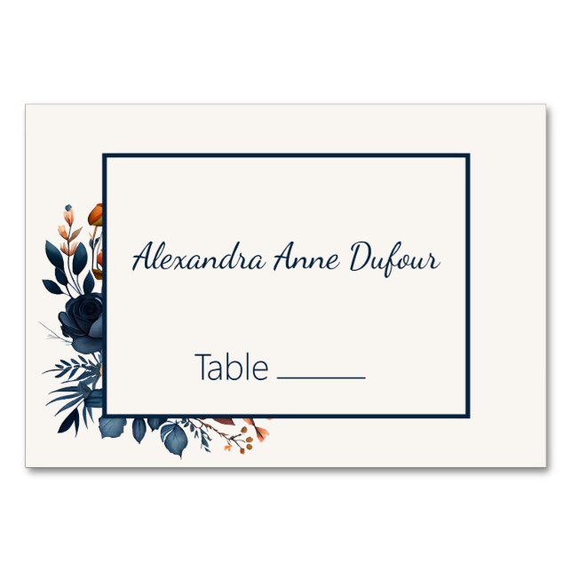 Numéro De Table Elégant Mariage bleu marine et orange (Devant)