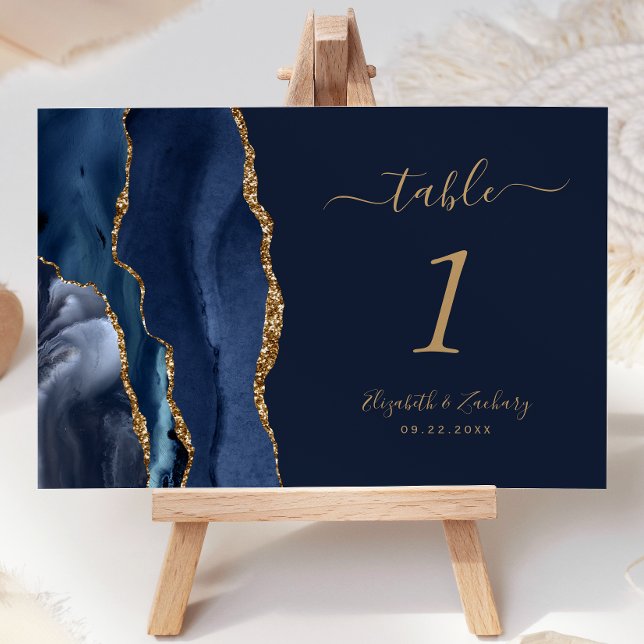 Numéro De Table Élégant Mariage d'âge or bleu marine (Créateur téléchargé)
