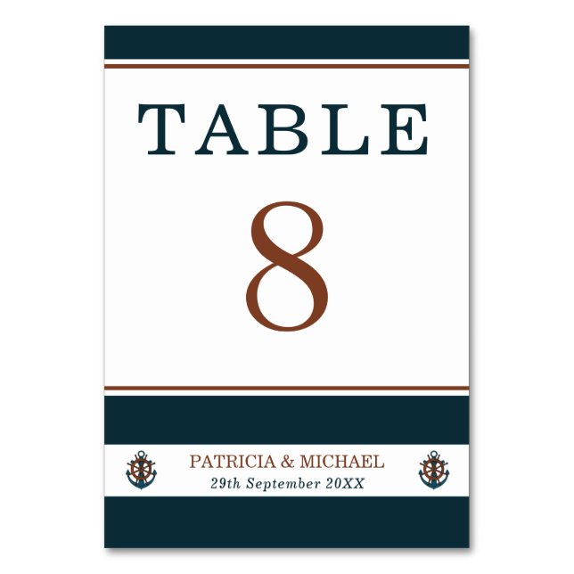 Numéro De Table Élégant Mariage d'Ancre bleu marine (Par défaut)