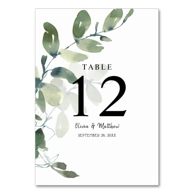Numéro De Table Elégant Mariage d'aquarelle Eucalyptus (Par défaut)