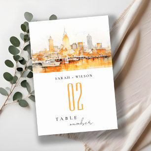 Numéro De Table Élégant Mariage d'aquarelle Skyline de Nashville C