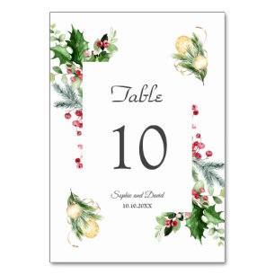 Numéro De Table Élégant Mariage de boules de Noël Berry Pine
