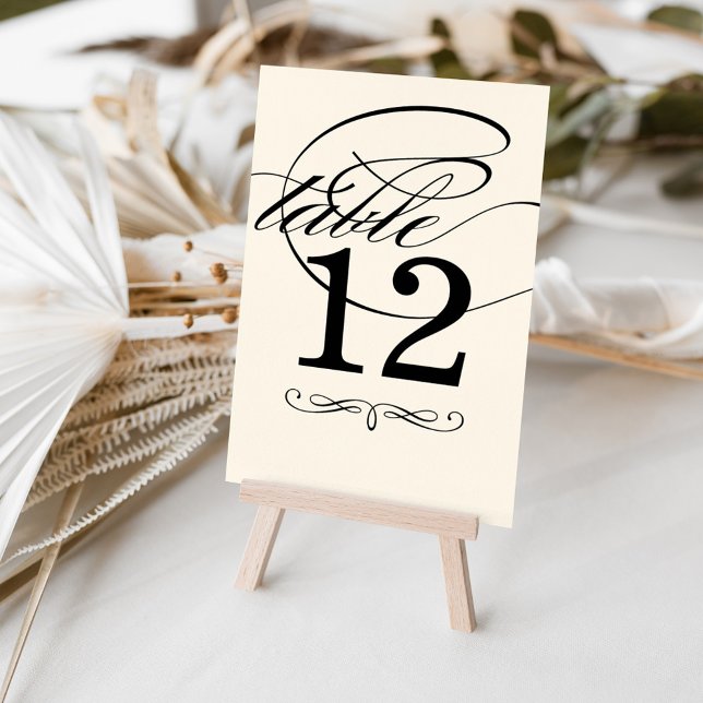 Numéro De Table Élégant Mariage de calligraphie noir et ivoire (Créateur téléchargé)