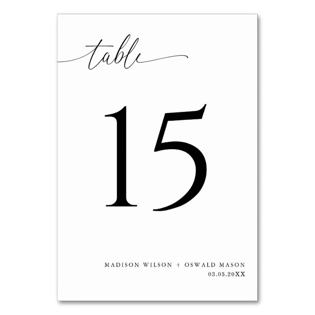 Numéro De Table Élégant Mariage de calligraphie noire moderne 15 (Par défaut)