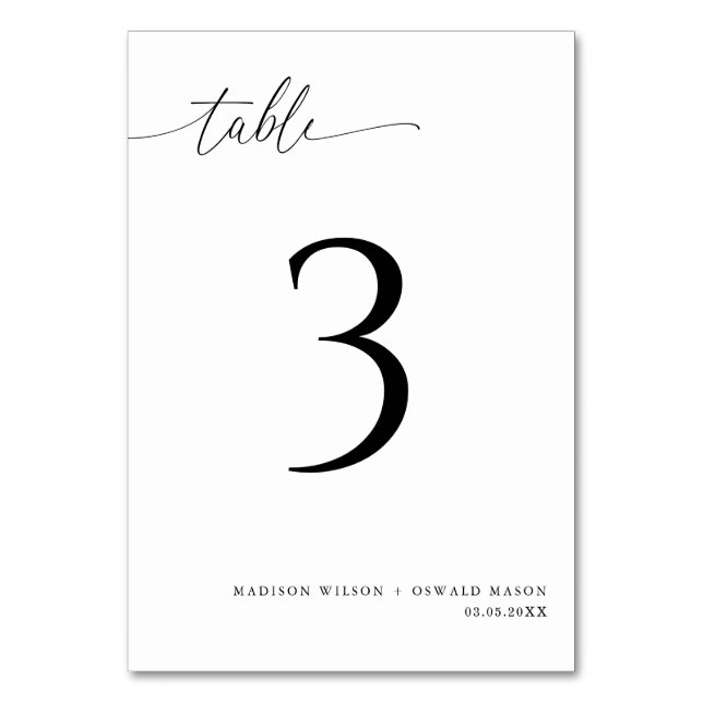 Numéro De Table Élégant Mariage de calligraphie noire moderne 3 (Par défaut)