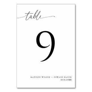 Numéro De Table Élégant Mariage de calligraphie noire moderne 9