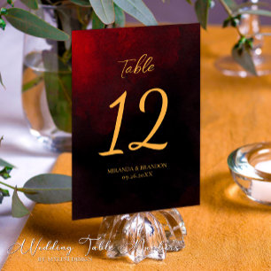 Numéro De Table Élégant Mariage de calligraphie rouge et noir or