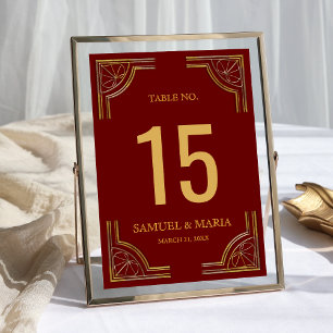 Numéro De Table Élégant Mariage de la Couronne Ornate Red Gold
