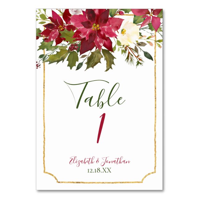 Numéro De Table Élégant Mariage de Noël Floral Rouge Poinsettia (Par défaut)