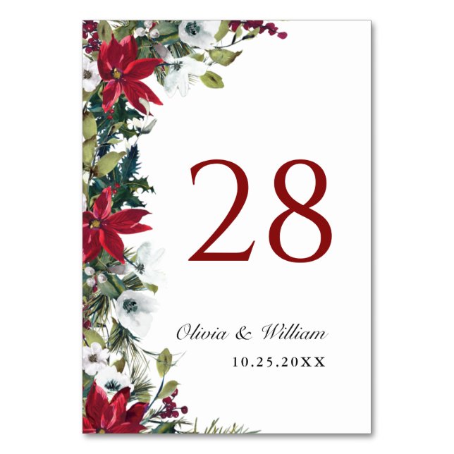 Numéro De Table Élégant Mariage de Noël Rouge Poinsettia (Par défaut)