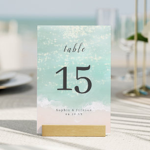 Numéro De Table Élégant mariage de plage océanique pétillant abstr