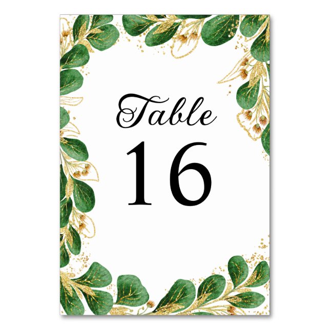 Numéro De Table Élégant Mariage de verdure et feuille d'or (Dos)