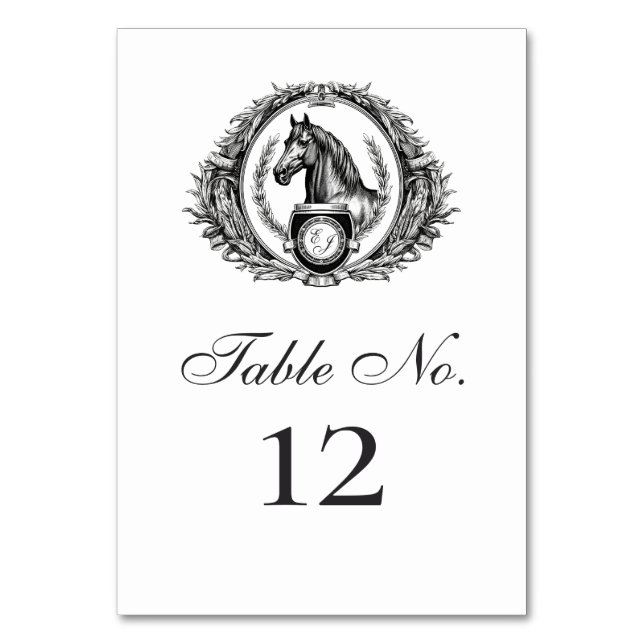 Numéro De Table Élégant Mariage équestre de monogramme de crête (Par défaut)