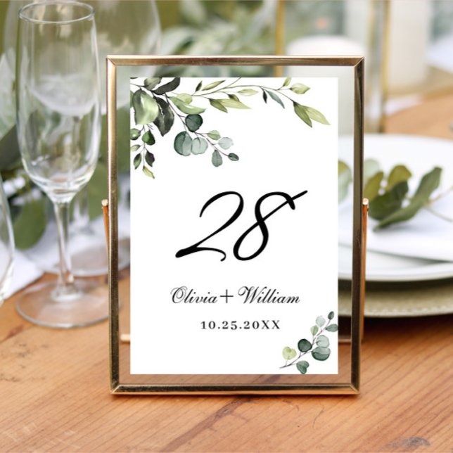 Numéro De Table Elégant Mariage Eucalyptus aquarelle (Créateur téléchargé)
