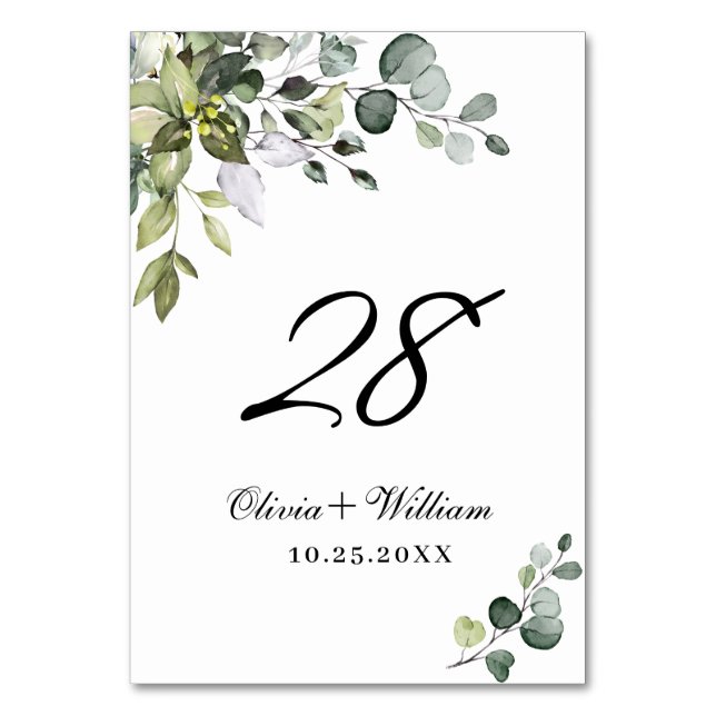 Numéro De Table Elégant Mariage Eucalyptus aquarelle (Par défaut)