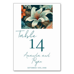 Numéro De Table Élégant Mariage floral à fleurs tropicales