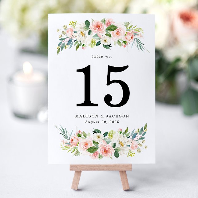 Numéro De Table Élégant Mariage floral Blush (Créateur téléchargé)