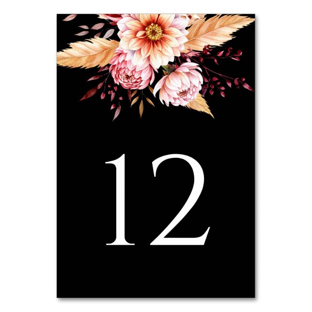 Numéro De Table Élégant Mariage floral de Boho noir (Par défaut)