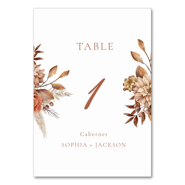 Numéro De Table Élégant Mariage floral en terre cuite (Par défaut)