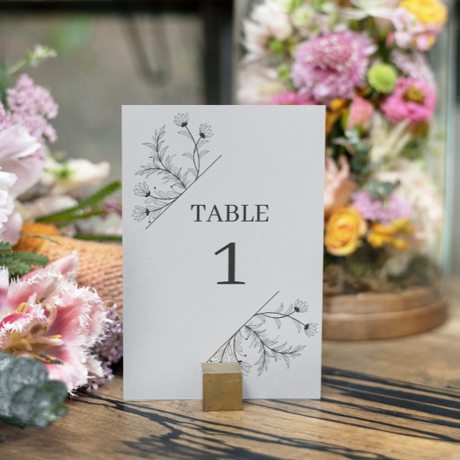 Numéro De Table Élégant Mariage Floral Grey (Créateur téléchargé)