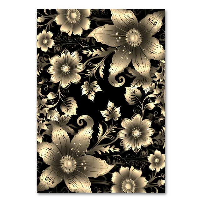 Numéro De Table Élégant Mariage floral noir et or (Dos)