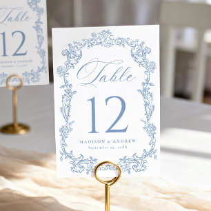 Numéro De Table Élégant Mariage Floral Victorian Bleu Poussiéreux