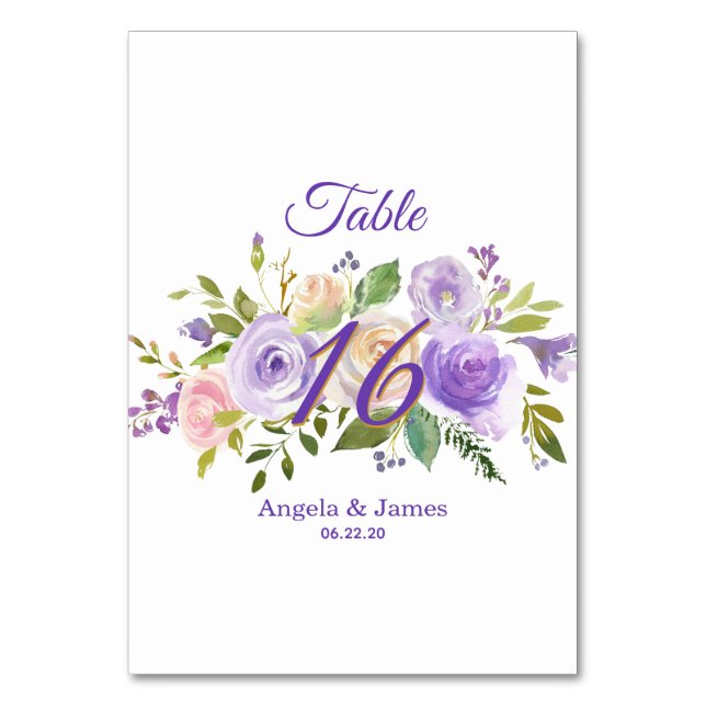Numéro De Table Élégant Mariage floral violet et or (Dos)