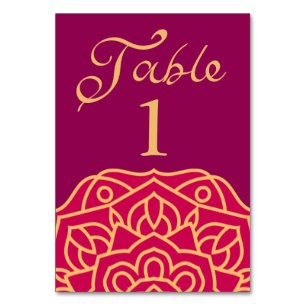 Numéro De Table Élégant Mariage indien Mandala Magenta Gold