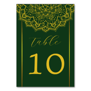 Numéro De Table Élégant Mariage Mandala Vert Et Or