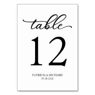 Numéro De Table Élégant Mariage Noir et Blanc Script