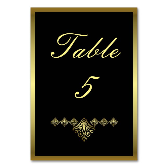 Numéro De Table Élégant Mariage noir et or Numéro 5 (Par défaut)