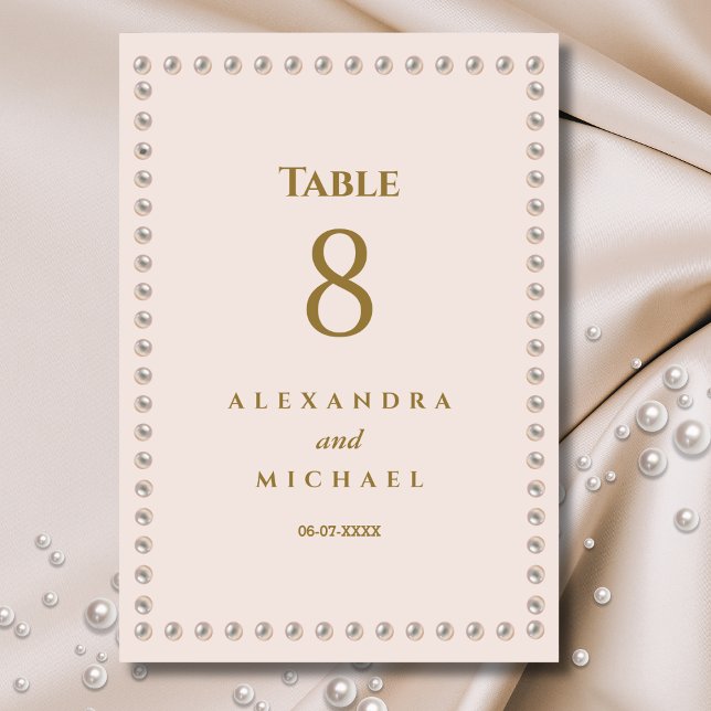 Numéro De Table Elégant Mariage perle rose beige (Créateur téléchargé)