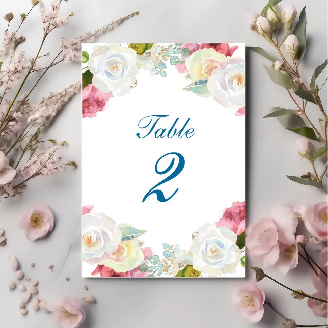 Numéro De Table Élégant Mariage rose blanc floral (Créateur téléchargé)