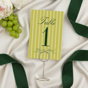 Numéro De Table Élégant Mariage Simple Motif Rayé Chartreuse
