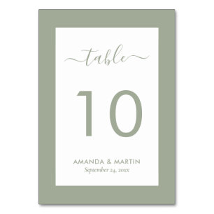 Numéro De Table Élégant Mariage vert Sage