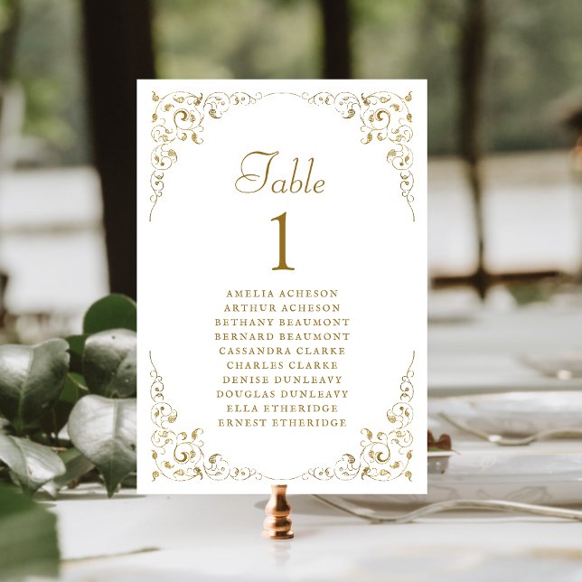 Numéro De Table Élégant Mariage Vintage Foliage Or Blanc (Créateur téléchargé)