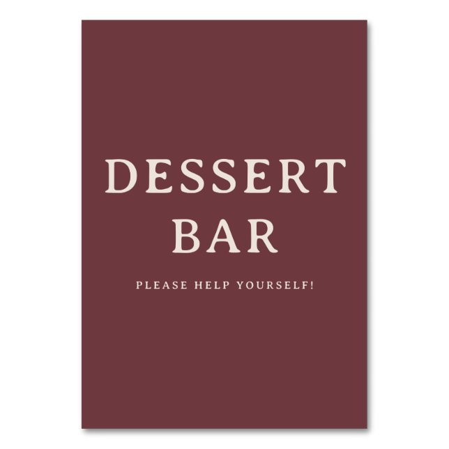 Numéro De Table Elegant Maroon Serif Dessert Bar Sign (Par défaut)